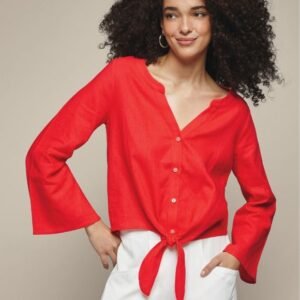 Tie-Front Button-Down Top