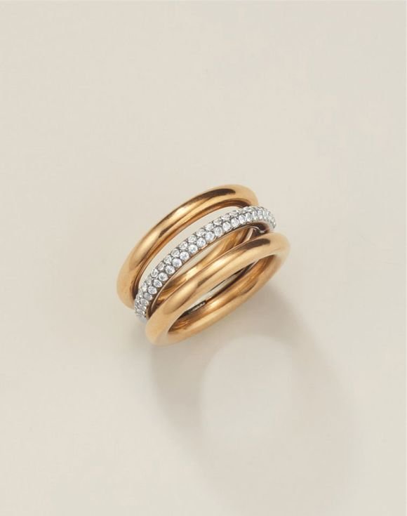 Stainless Steel Luxe Two-Tone CZ Orbit Ring 1 Stainless Steel Luxe Two-Tone CZ Orbit Ring