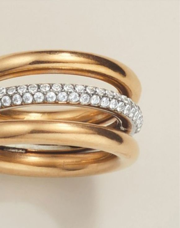 Stainless Steel Luxe Two-Tone CZ Orbit Ring 3 Stainless Steel Luxe Two-Tone CZ Orbit Ring - Image 3