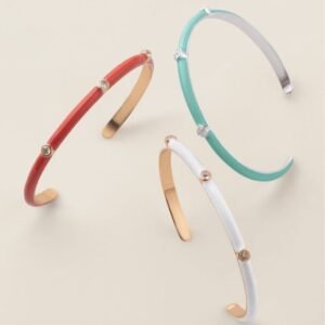 Sleek Enamel CZ Cuff Bracelet Set