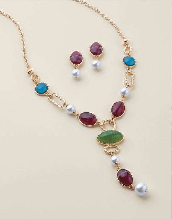 Classic Jewel Drop Necklace and Earring Set 1 Classic Jewel Drop Necklace and Earring Set