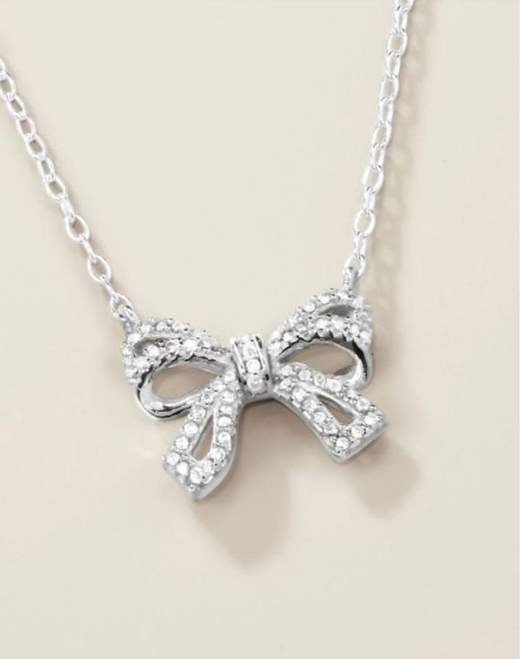 Sterling Silver Bow of Affection CZ Necklace 2 Sterling Silver Bow of Affection CZ Necklace