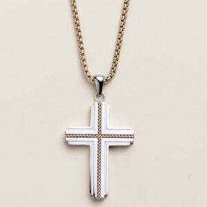 Men’s Stainless Steel Golden Devotion Cross Necklace