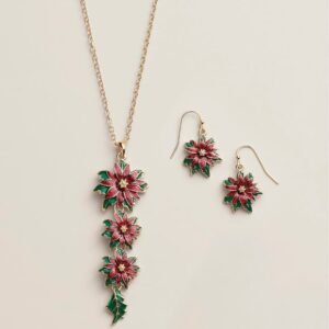 Poinsettia Sparkle Necklace and Earring Set